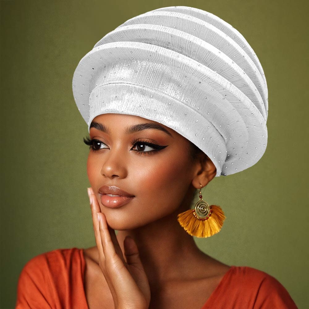 Rhinestone Embellished Pleated Statement Turban Hair Wrap